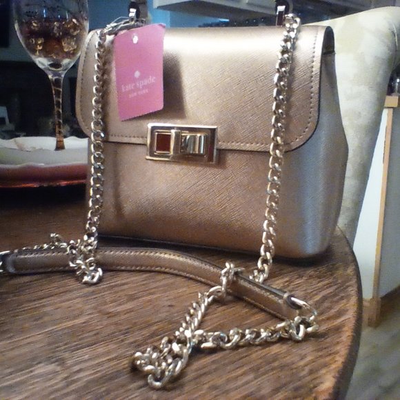 Kate Spade Top Handle Mini Satchel Metallic Leather Crossbody - Picture 1 of 6